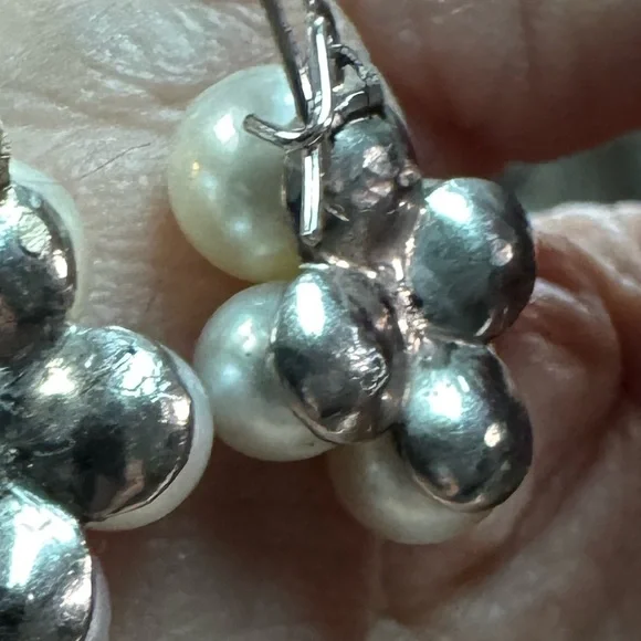 Artisan 18k Pearl Cluster dangle Earrings